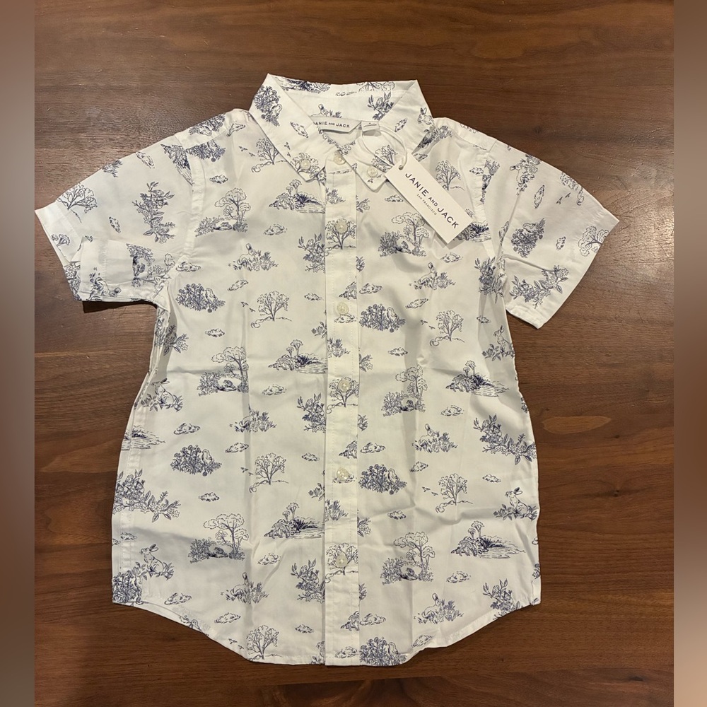 NWT- Janie and Jack White Bunny Poplin Shirt - Picture 3 of 4